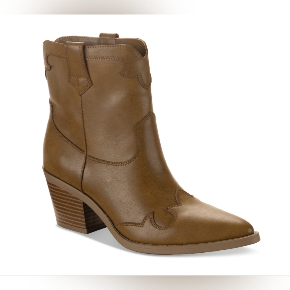 Sun + Stone Brennaa Western Stitching Cowboy Booties, Tan, 5.5M